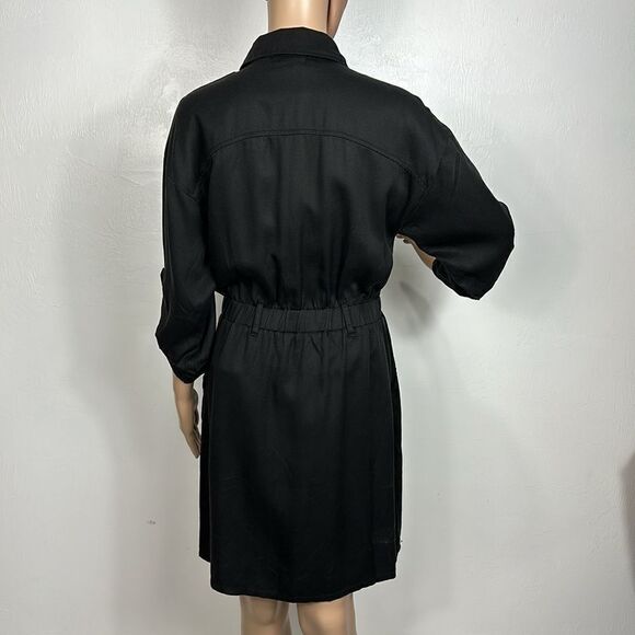 Bohme Black Roll Tab Sleeve Elastic Waist Utility Dress Size S - Picture 4 of 10